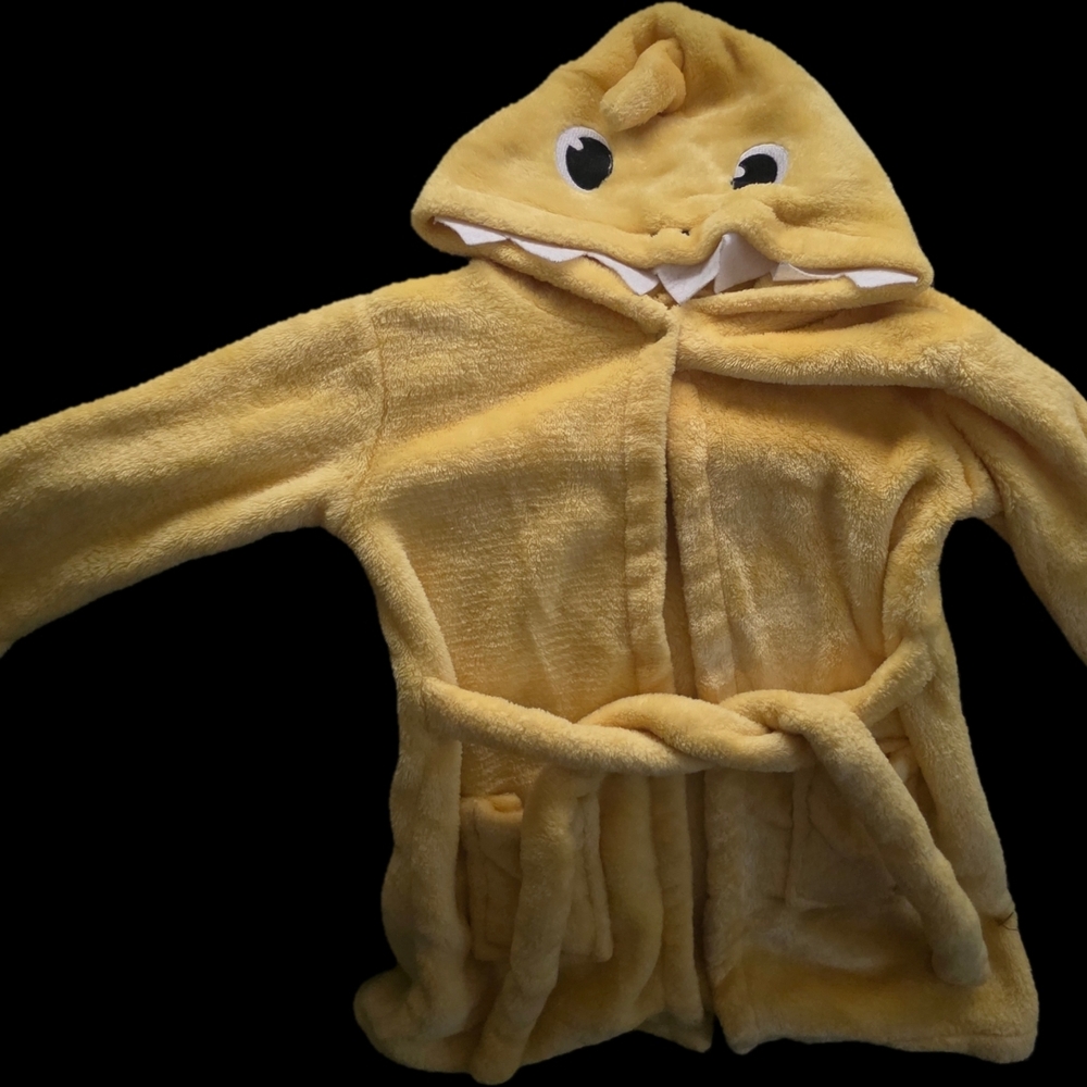 Kids Yellow Hooded Monster Bathrobe - Plush Cozy Robe